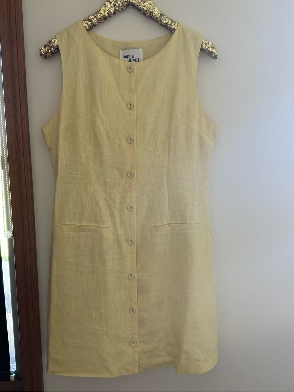 Sleeveless Button-Front Yellow Shift Dress